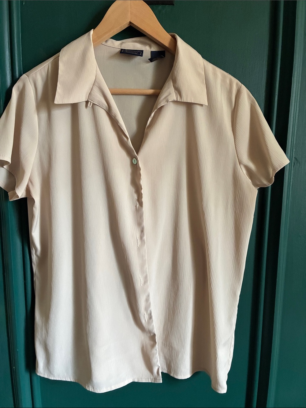 Laura Scott Short-Sleeve Button-Down Blouse in Light Beige